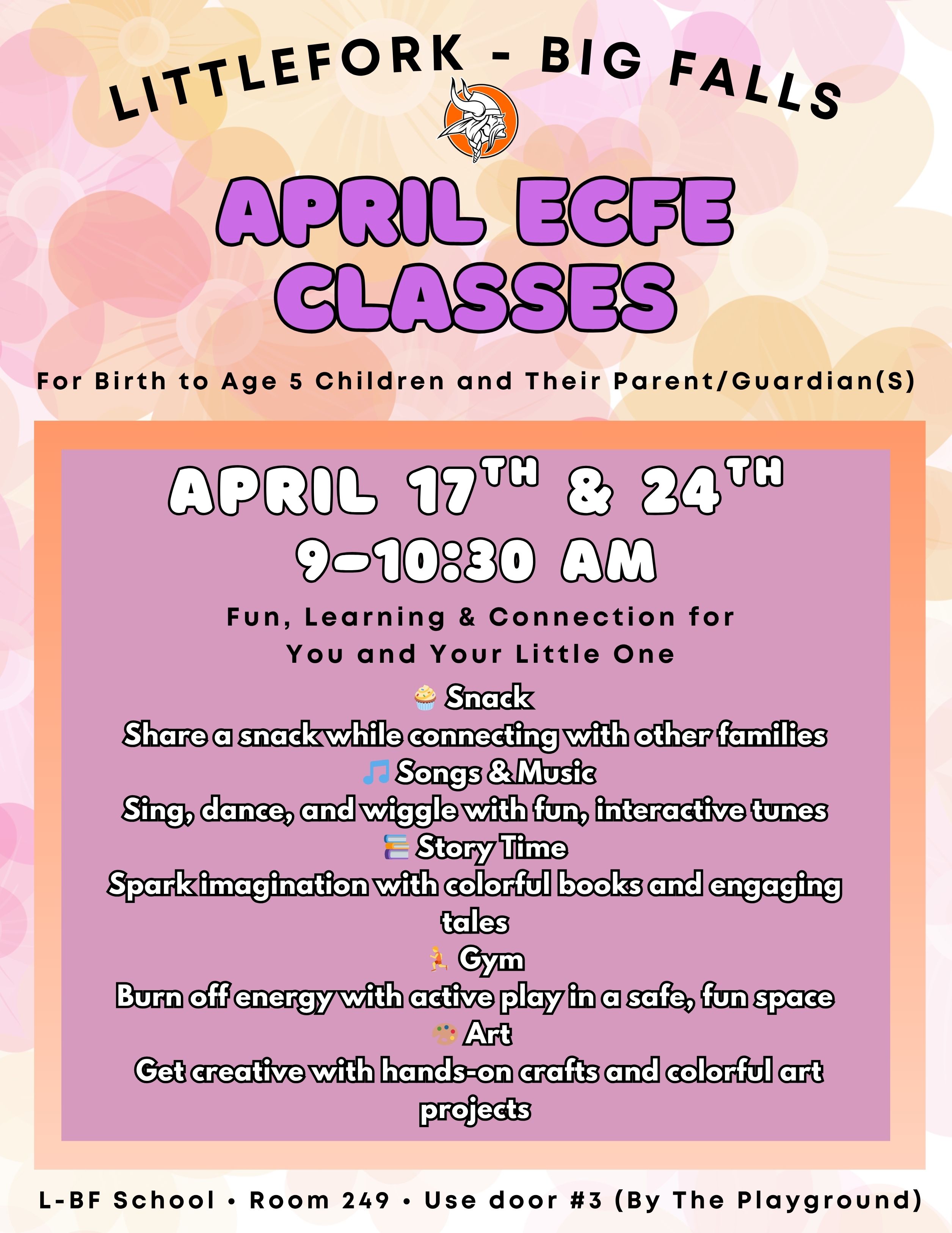 April ECFE Classes 17th & 24th from 9-10:30 am